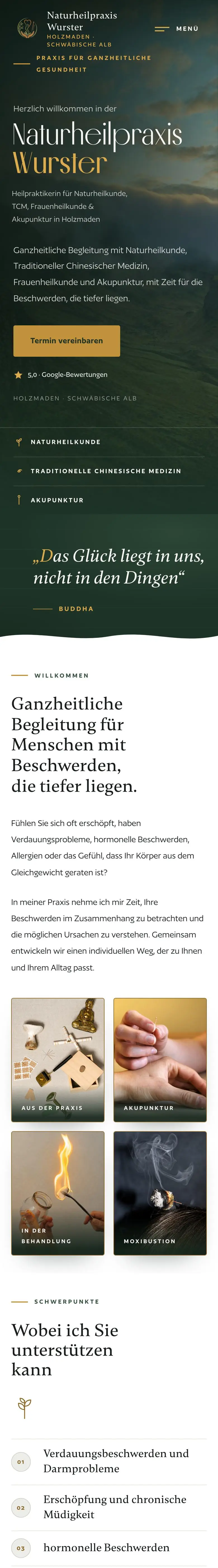 Website Naturheilpraxis Wurster auf dem Smartphone